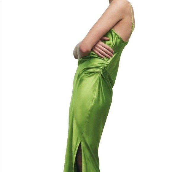 ZARA Satin Dress Lime Green Viral - Picture 3 of 12